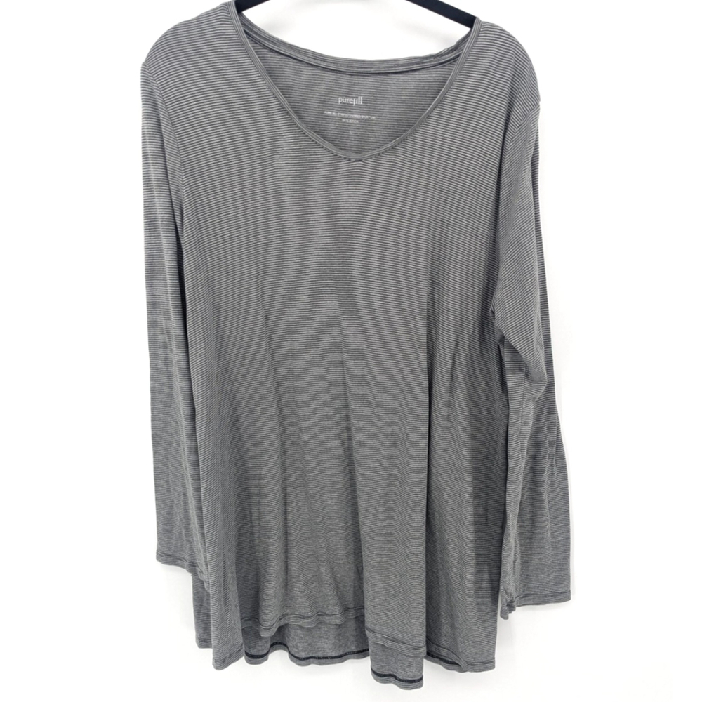 Pure Jill Shirt Womens Large Gray Striped Long Sleeve Tunic Peplum Modal Cotton